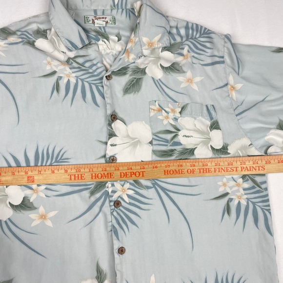 Tommy Bahama Mens Large Silk Tropical Hibiscus Floral Camp Shirt Light Blue L - Picture 4 of 6